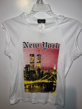 New York Graphic Tee - White with Pink & Yellow Print